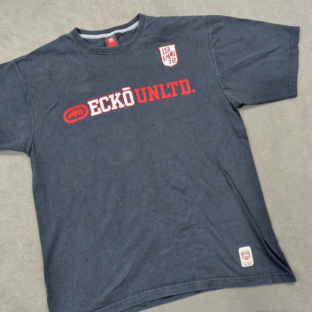 Ecko Unltd T Shirt Mens Large Black Red Y2K Streetwear Graphic Rhino Tee 72 Logo